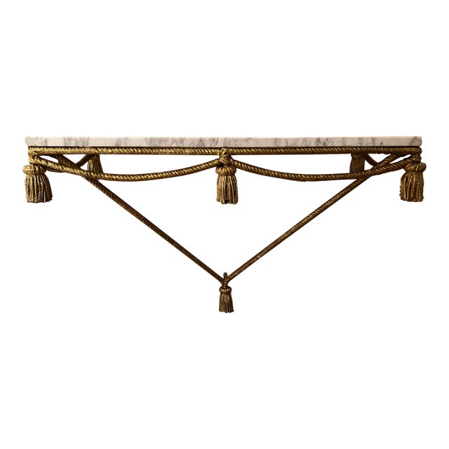 1950s Italian Gilt Rope/Tassle Marble Top Wall Console For Sale