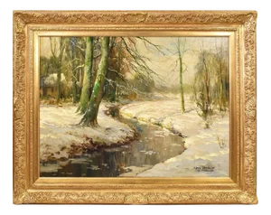 Kees Terlouw, Landscape Under Woods with Snow, 1920s, Oil on Canvas, Framed