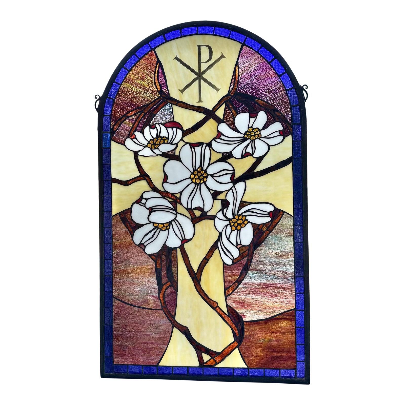 Meyda Tiffany Cristograph Dogwood Stained Glass Window Panel With
