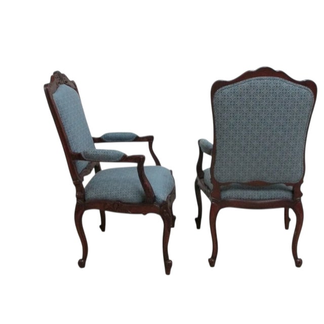 Wood Pair BAU French Country Dining Room Arm Chairs Regency Custom Carved A For Sale - Image 7 of 10