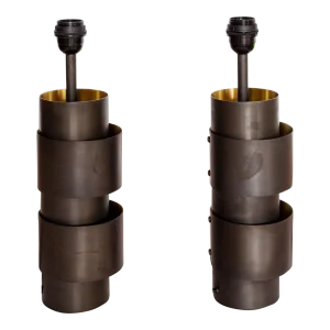 Pair of Modern Industrial Bronze Ring Table Lamps