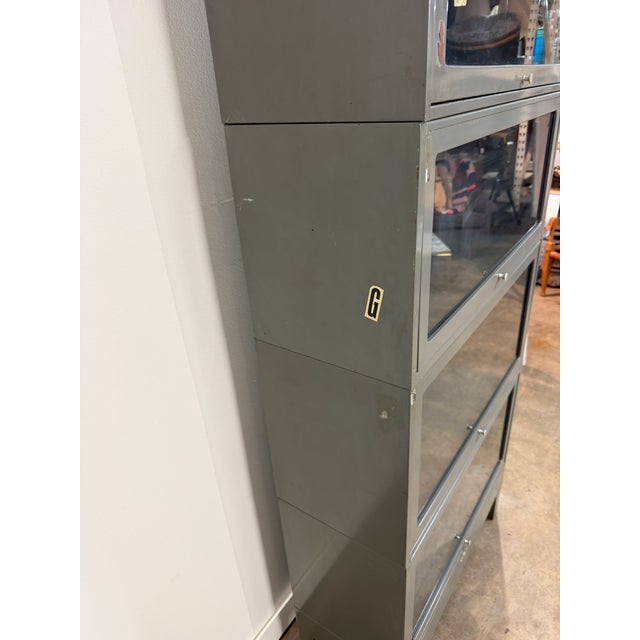 Vintage Globe-Wernicke Industrial Steel Barrister Bookcase, Five Stack For Sale In Oklahoma City - Image 6 of 16