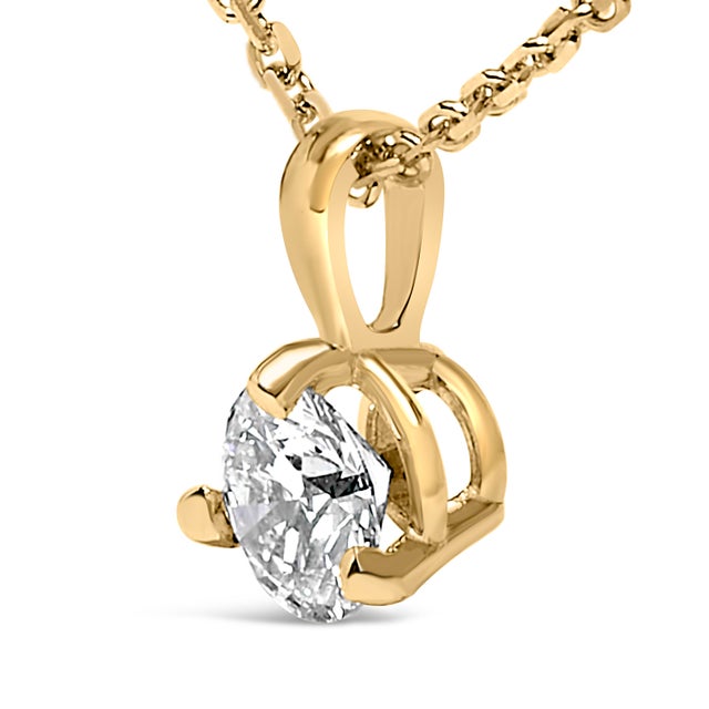 Contemporary 14K Yellow Gold 3/8 Cttw 3 Prong Martini Set Round Diamond Solitaire Pendant Necklace (G-H Color, SI2-I1 Clarity) - 18" Inches For Sale - Image 3 of 5