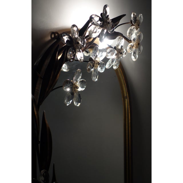 Italian Glass Flowers Gold Metal Mirror with Lamp from Banci, Firenze, 1970s For Sale - Image 11 of 12