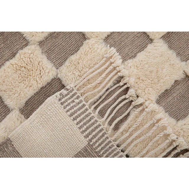 2020s Checkerboard Hand-Knotted Moroccan Wool Rug | 11'11" X 8'8" | One of a Kind For Sale - Image 5 of 7