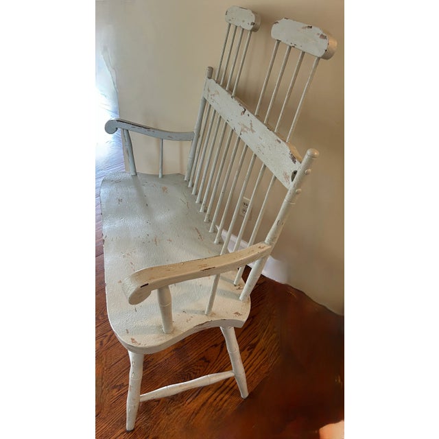 French Country Distressed Toile High Back Bench For Sale In Naples, FL - Image 6 of 9