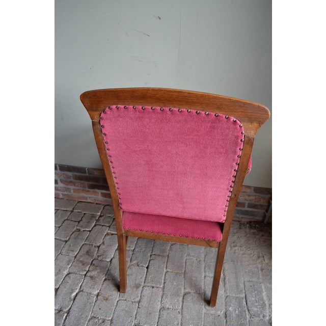 Art Deco Oak Armchair with Red Velvet For Sale - Image 4 of 7