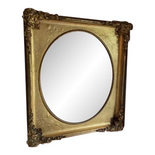 Antique French 19th Century Belle Epoch Gilt Gesso Oval Wall Mirror in Rectangular Frame For Sale