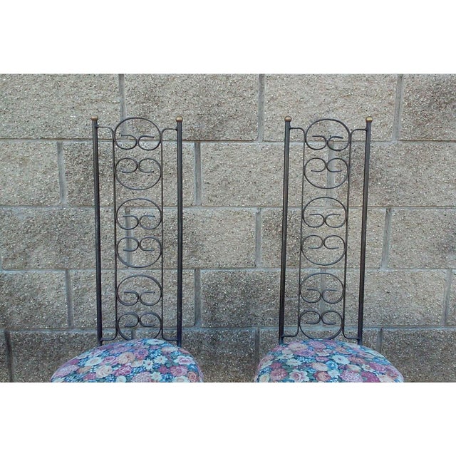 Mid-Century Spanish Revival Iron High Back Chairs Attributed to Arthur Umanoff For Sale - Image 4 of 7