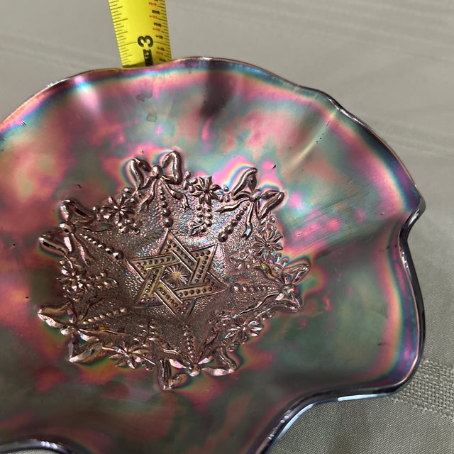 Vintage Northwoods Star of David Carnival Glass Amythest Base Bowl For Sale - Image 10 of 12