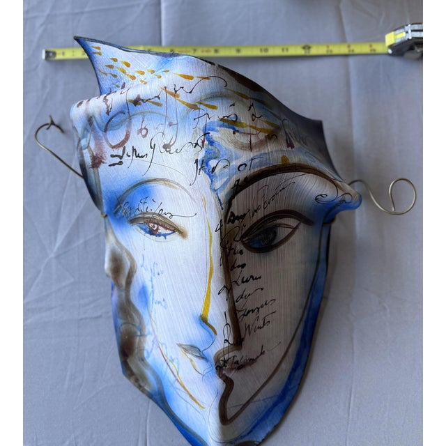 Dominique Caron Signed Hand-Painted Sculpted Leather Art Mask Wall Sculpture For Sale - Image 4 of 7