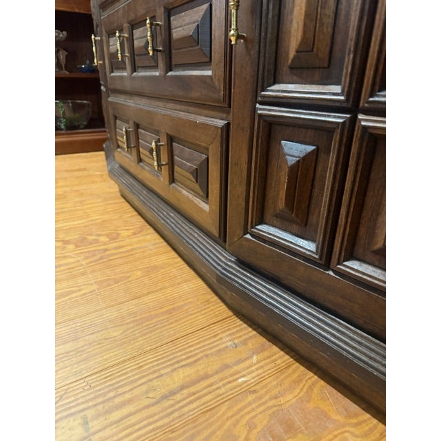 1960s American MCM Walnut Spanish Style Buffet With Pillow Tufted Facade For Sale - Image 12 of 12