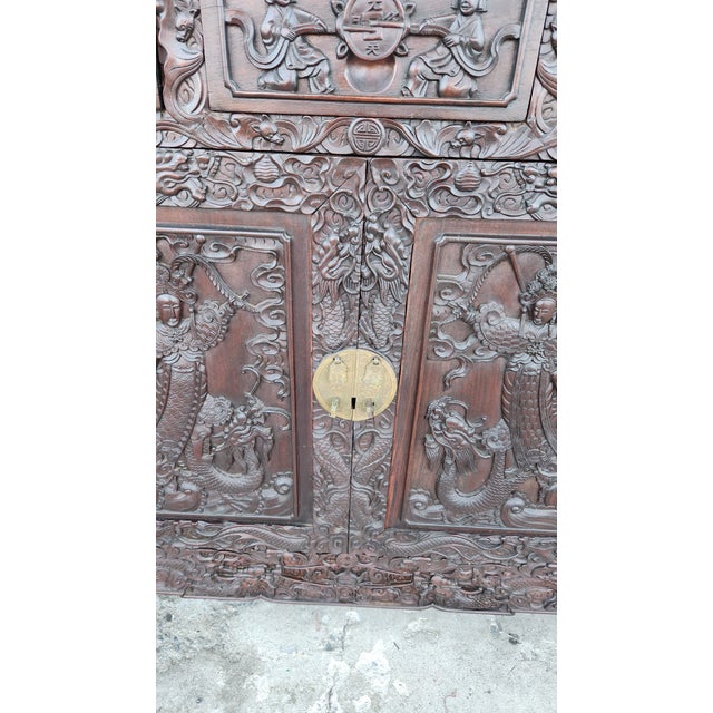 Brass Antique Head Carved Wood Cabinet For Sale - Image 8 of 12