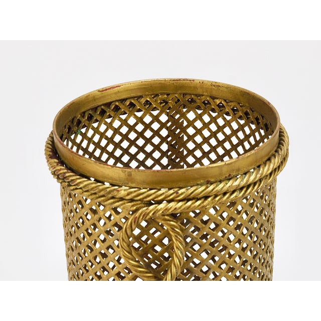 Hollywood Regency Gilt Metal Rope and Tassel Umbrella Stand, 1950 For Sale - Image 15 of 18