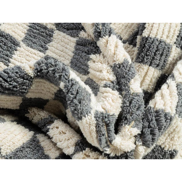 Early 21st Century Gray Blue Check Berber Rug, 2010s For Sale - Image 5 of 9