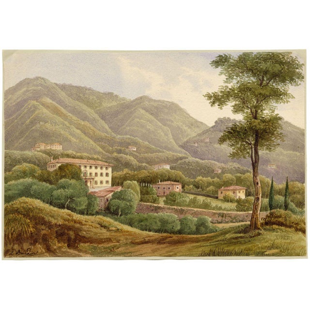 An original early 19th-century watercolour painting, Lorenzo Bandoni, Tuscan Hills, Italy.A beautifully soft and...