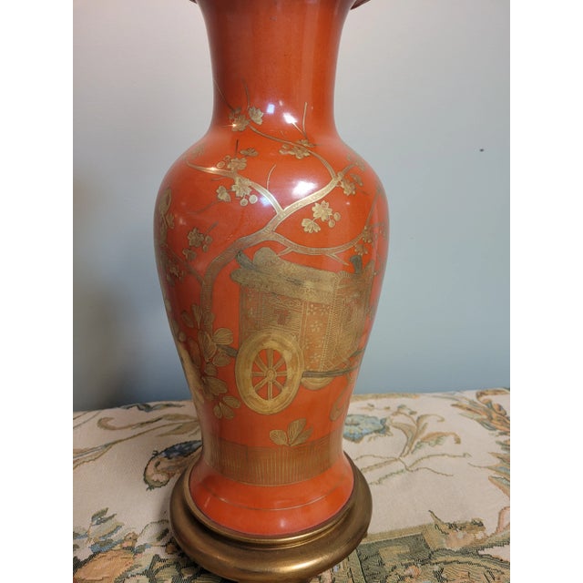 1950s Pair of Chinese Gilt Vase Lamps by Marbro Lamp Co. For Sale - Image 9 of 11