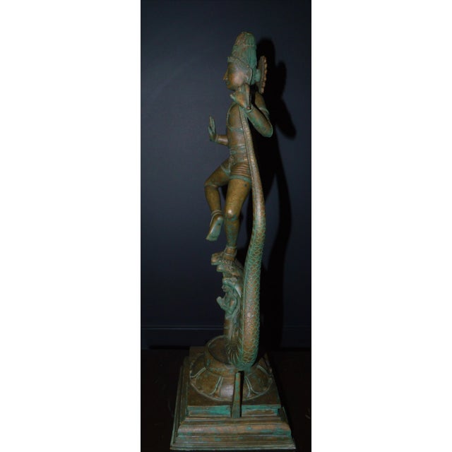 Mid Century Indian Chola Style Bronze Metal Krishna Dance Snake Tandava Tall Large Antique Statue Figure For Sale - Image 11 of 13