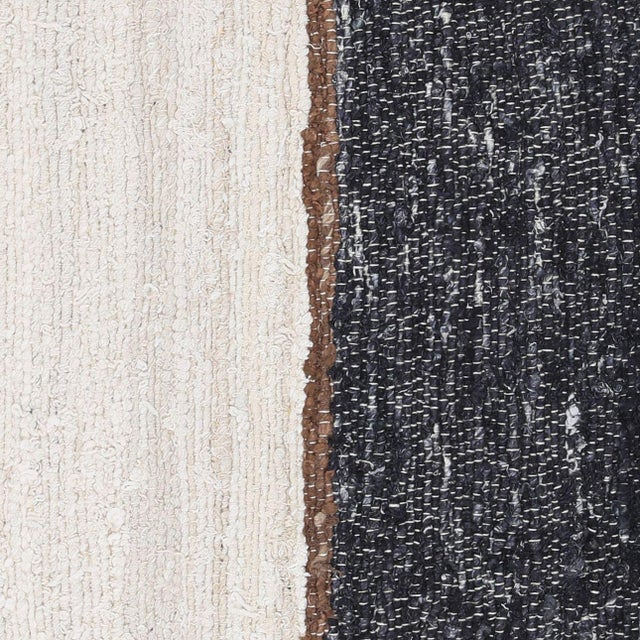 Modern hand woven silk and textured cotton 20" x 20" pillow. Half black and half cream, with strip of brown in the middle....