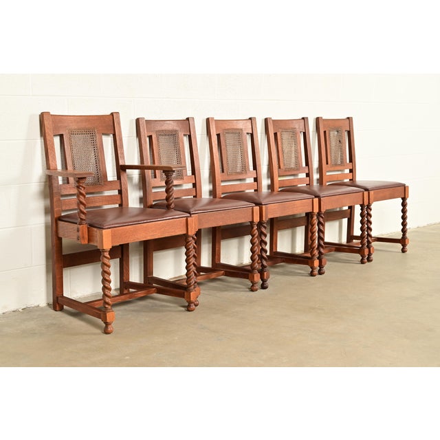 Stickley Brothers Antique Mission Oak and Cane Arts & Crafts Dining Chairs, Set of Five For Sale - Image 17 of 17