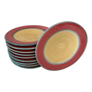1980s Post Modern "Mallorca" Jade Raspberry Plates by Ann Mallory- Set of 10