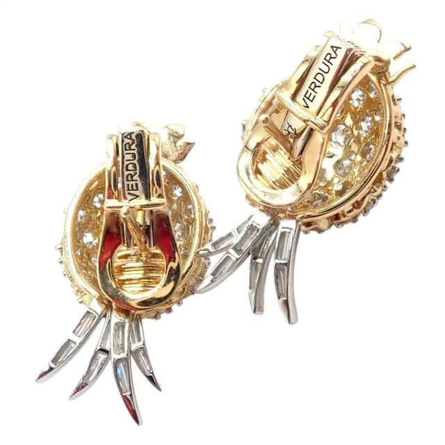 Verdura Verdura Vintage Pineapple Diamond Platinum & Yellow Gold Earrings, Pair For Sale - Image 4 of 14