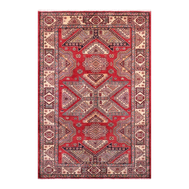 Rustic Super Kazak Red/Ivory Wool Rug - 5'11'' X 7'4'' For Sale