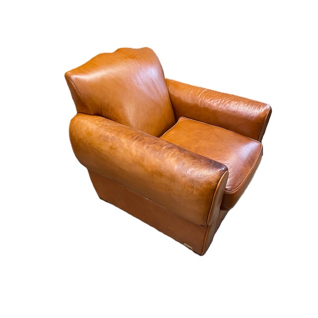 A vintage French Art Deco-style leather club chair manufactured by Henredon for Ralph Lauren Home from their 1990s or...