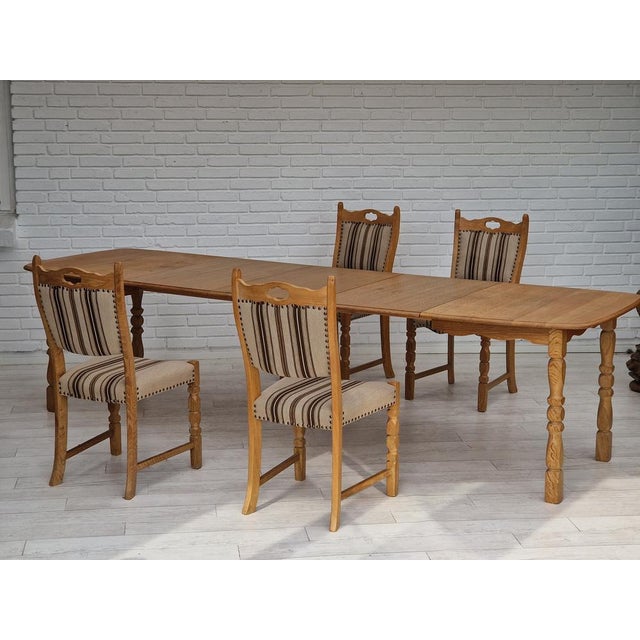 Danish Dinning Table and Chairs in Oak and Wool, 1970s, Set of 5 For Sale - Image 16 of 18
