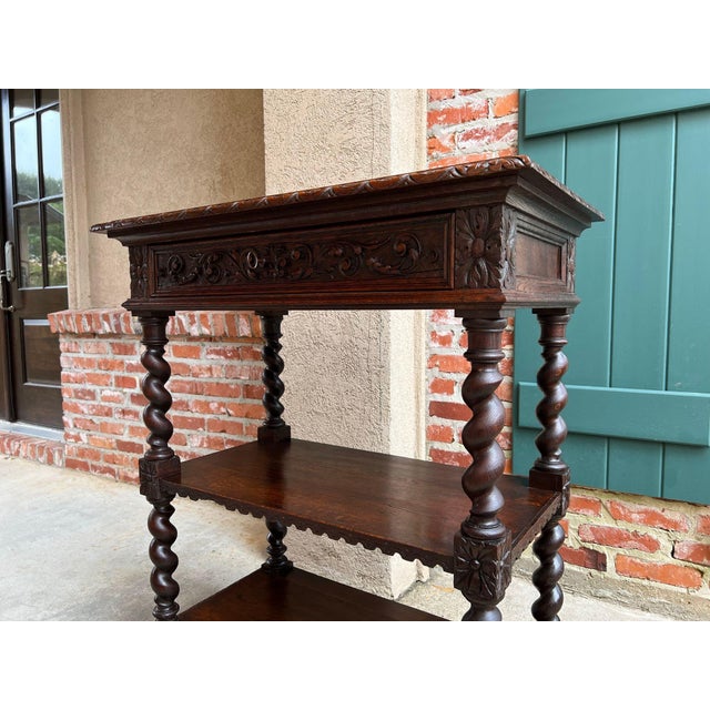 Antique English Server Console Table Jacobean Carved Oak Barley Twist C1900 For Sale - Image 16 of 18