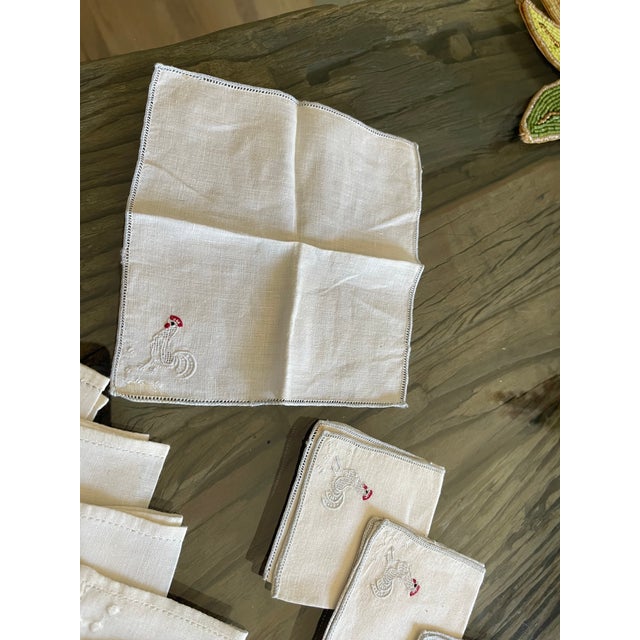Shabby Chic Antque Handmade Linen Coctail Napkins Set For Sale - Image 3 of 11