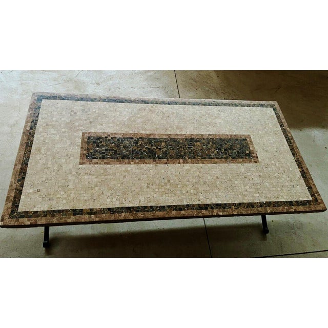 Arhaus Travertine Marble Mosaic Coffee Table Wrought Iron Base Chairish