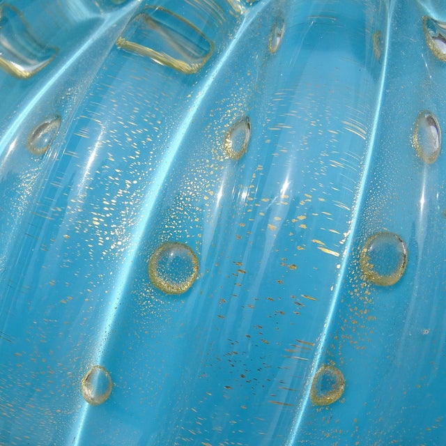 Vintage Murano Barbini Blue Control Bubbles Gold Flecks Italian Art Glass Cookie Jar Container For Sale In Orlando - Image 6 of 7