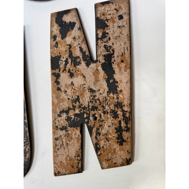 Mid 20th Century Set of 8 Vintage Distressed Black and Brown Wall Letters For Sale - Image 5 of 15