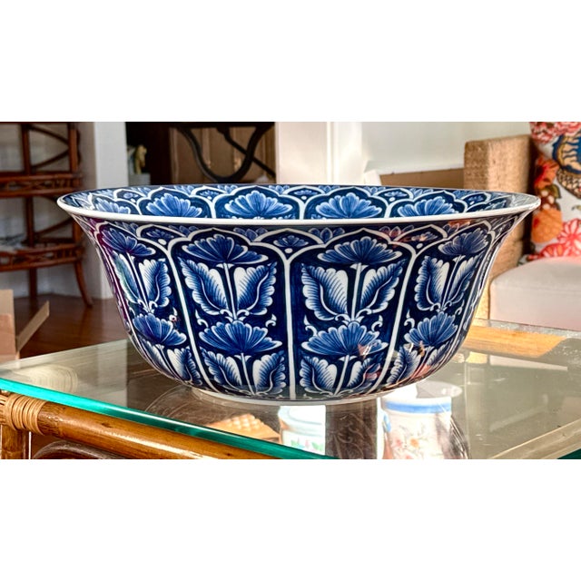 Maitland - Smith Blue and White Large Floral Centerpiece Bowl For Sale - Image 4 of 6