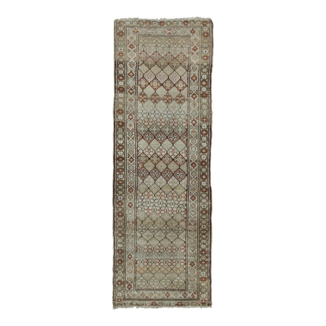 Antique Persian Kurdish Runner in Beige With Geometric Patterns - Rug & Kilim For Sale