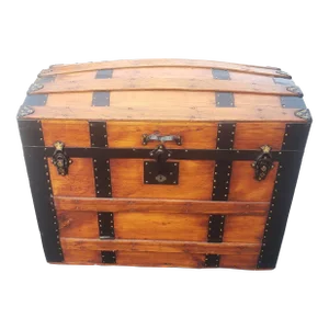 Refinished Early American Steamers Dome Top Pine and Iron Blanket Chest Trunk