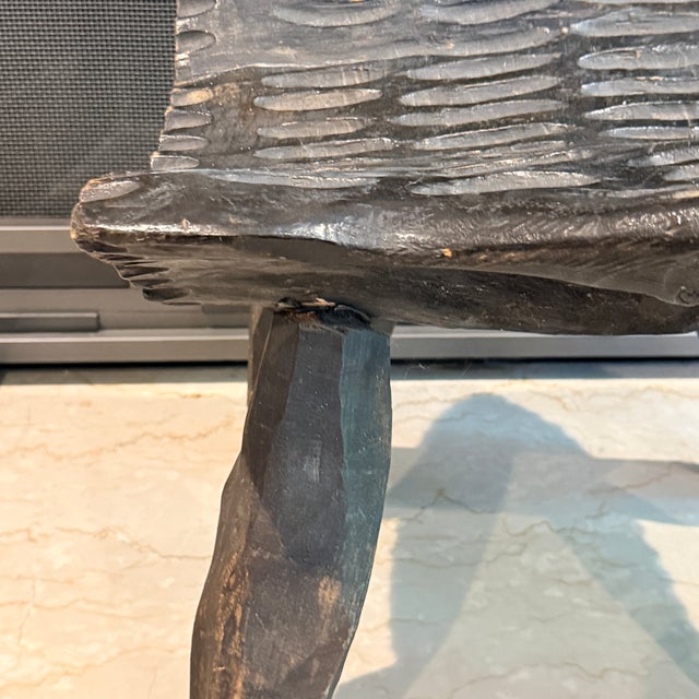 Rustic Carved Wood Stool For Sale - Image 4 of 8