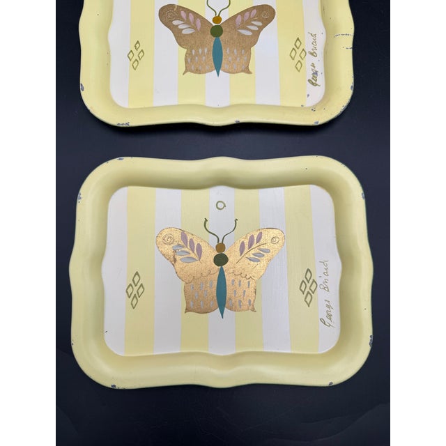 1950s Vintage Set of 2 Georges Briard Hand-Painted Metal Trays – MCM For Sale - Image 5 of 10