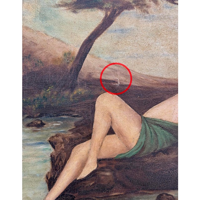 Antique Art Nouveau Nude Women "Water Flower" Signed Oil on Canvas Painting For Sale - Image 12 of 13