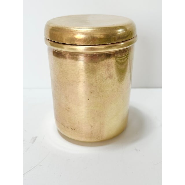 Contemporary Vintage Solid Brass Lidded Canister – Made in Pakistan Minimalist Decorative Container For Sale - Image 3 of 8