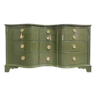 Mid Century Regency Style Mahogany Serpentine Dresser in Green - Newly Painted For Sale
