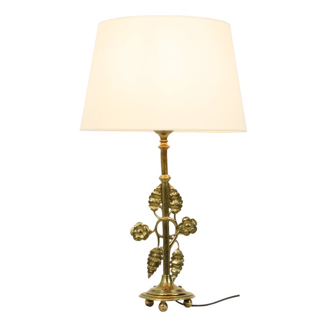 Art Nouveau Style Floral Table Lamp in Brass, 1950s For Sale