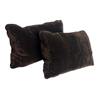 Pair of Luxurious Brown Velvet Throw Pillows For Sale