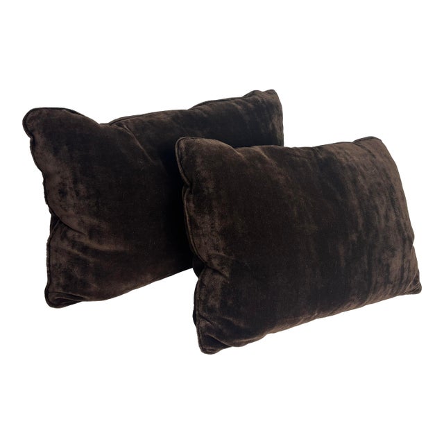 Pair of Luxurious Brown Velvet Throw Pillows For Sale