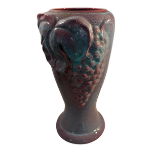 Vintage Large West Coast Pottery Purple and Blue Drip Vase With Raised Grapes Design