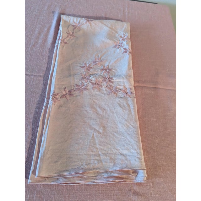 1950s 50's Embroidered Linen Square Tablecloth For Sale - Image 5 of 5