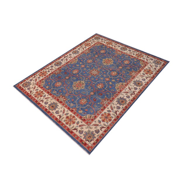 Rustic Rustic Kazak Blue/Beige Wool Rug - 10'8''x14'2'' For Sale - Image 3 of 10