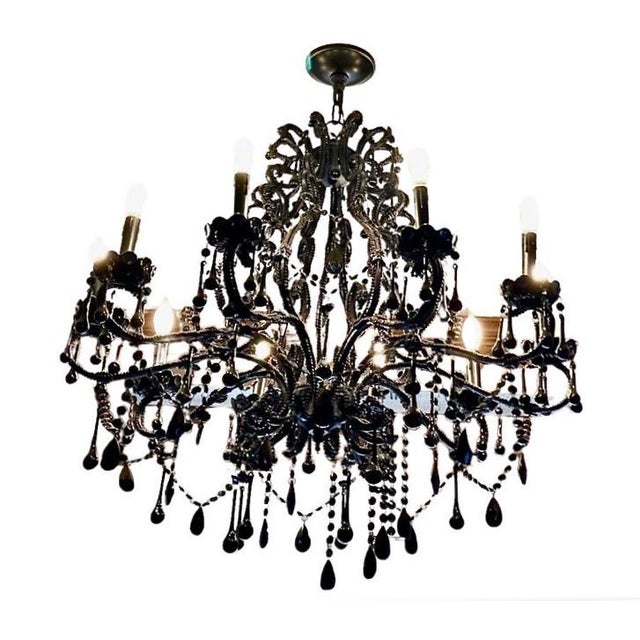 Black Glass 10-Light Chandelier For Sale - Image 4 of 4