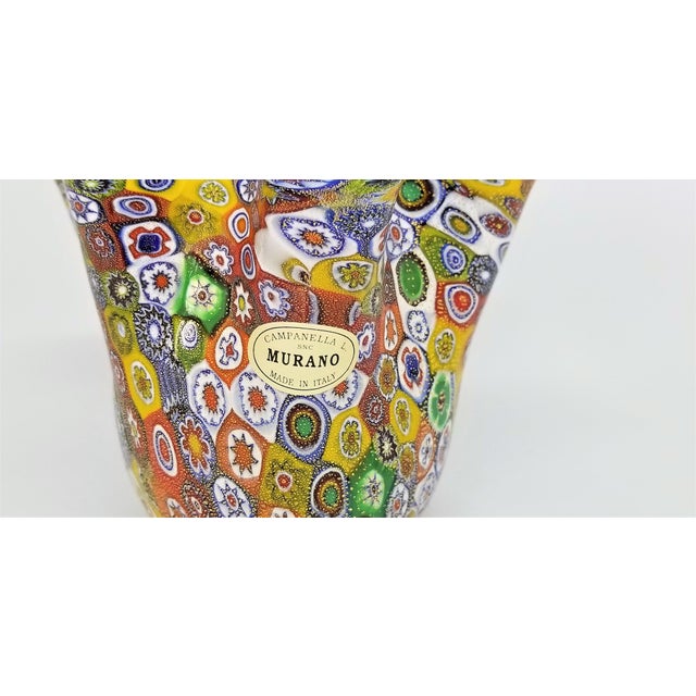 Vintage Murano Glass Hankerchief Vase - Millifiori and Gold by Campanella- Signed - Italy Italian Palm Beach Boho Chic Mid Century Modern For Sale - Image 9 of 13